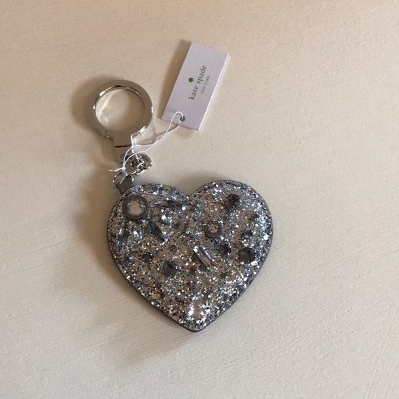 KATE SPADE silver jeweled heart key chain